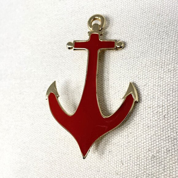 Vintage Anchor Brooch‎ Pin Red Gold-Tone Large Nautical Novelty Enamel - Picture 1 of 8